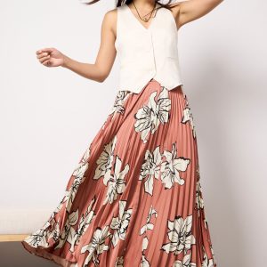 Satin Pleated Midi Skirt