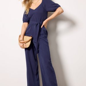 Puff Sleeve Belt Tie Jumpsuit