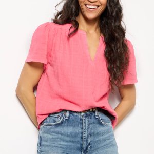 Shelby Textured Split Neck Top