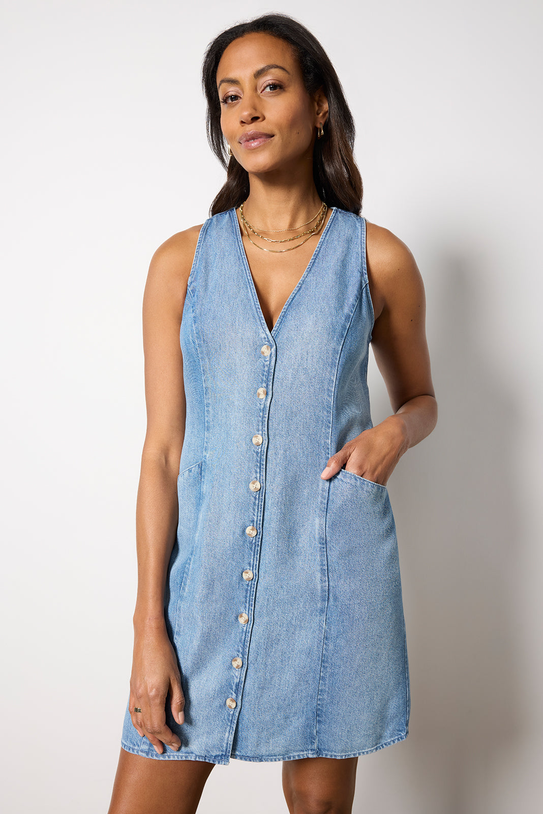 Denim Cinch Back Mini Dress - Image 2