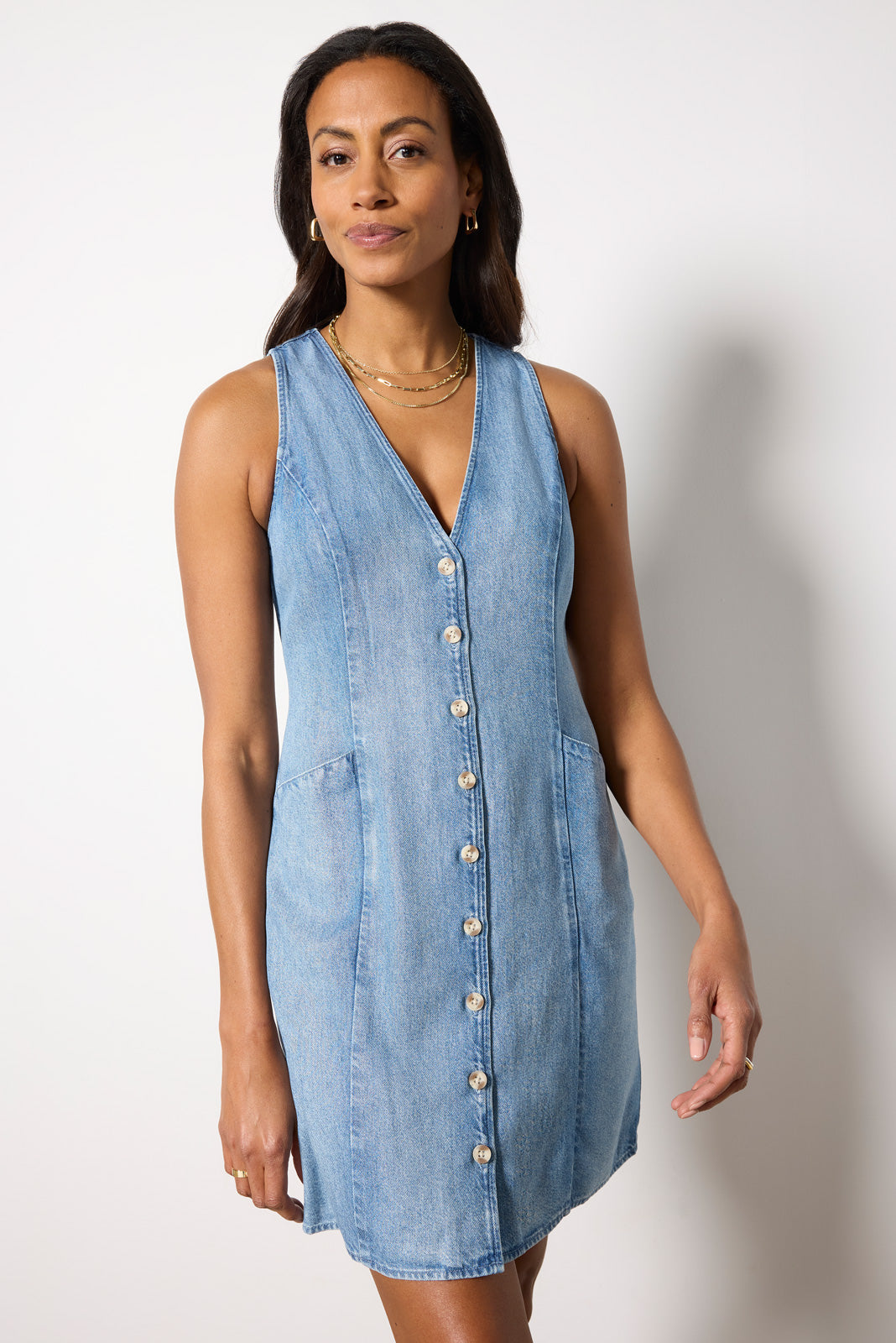 Denim Cinch Back Mini Dress - Image 6