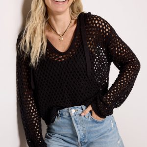 Cari Open Knit Hoodie Pullover