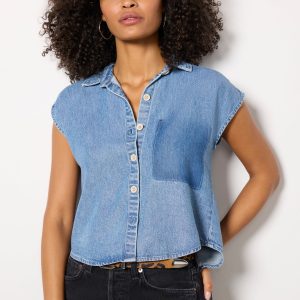 Reworked Denim Short Sleeve Shirt