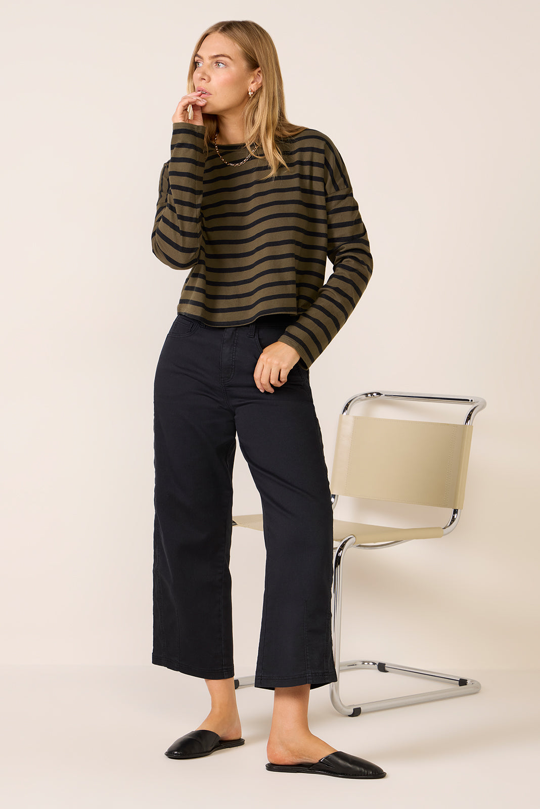 Striped Cropped Long Sleeve Tee