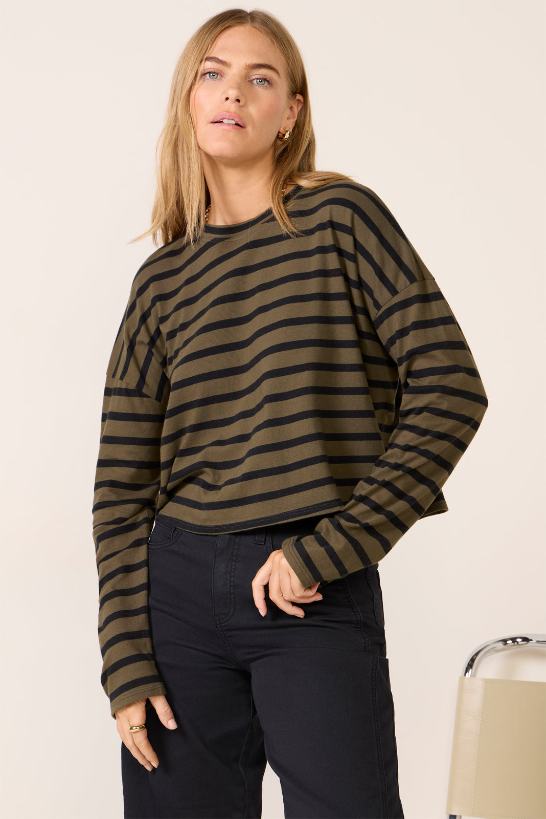 Striped Cropped Long Sleeve Tee - Image 5
