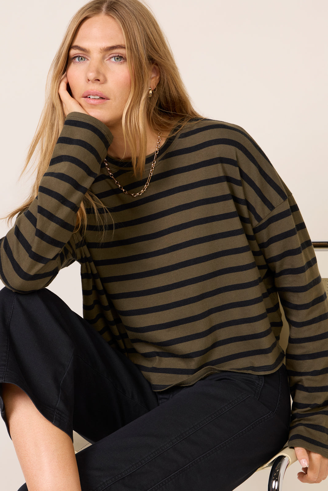 Striped Cropped Long Sleeve Tee - Image 3