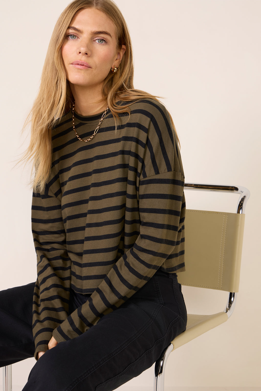 Striped Cropped Long Sleeve Tee - Image 2